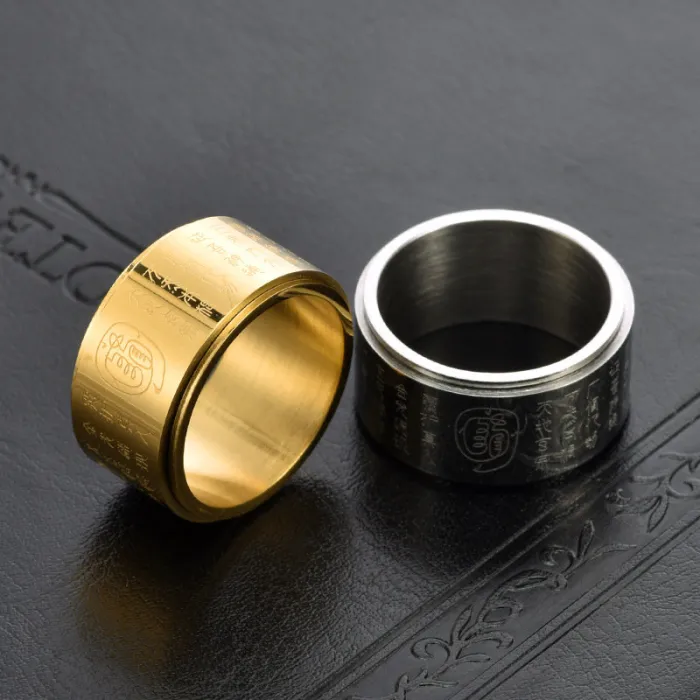Wholesale Wide Rotatable Mantra Ring Stainless Steel | Bulk Supplier Factory Price Bold Men's Religious Jewelry