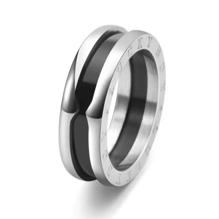 Wholesale 3-in-1 Ceramic Style Stainless Steel Ring | Bulk Supplier Factory Price Men's Trendy Minimalist Jewelry