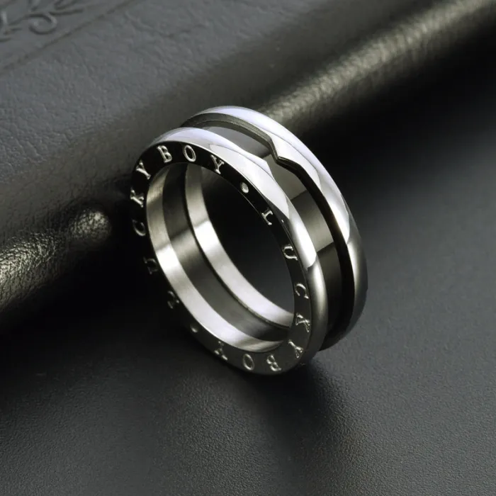 Wholesale 3-in-1 Ceramic Style Stainless Steel Ring | Bulk Supplier Factory Price Men's Trendy Minimalist Jewelry