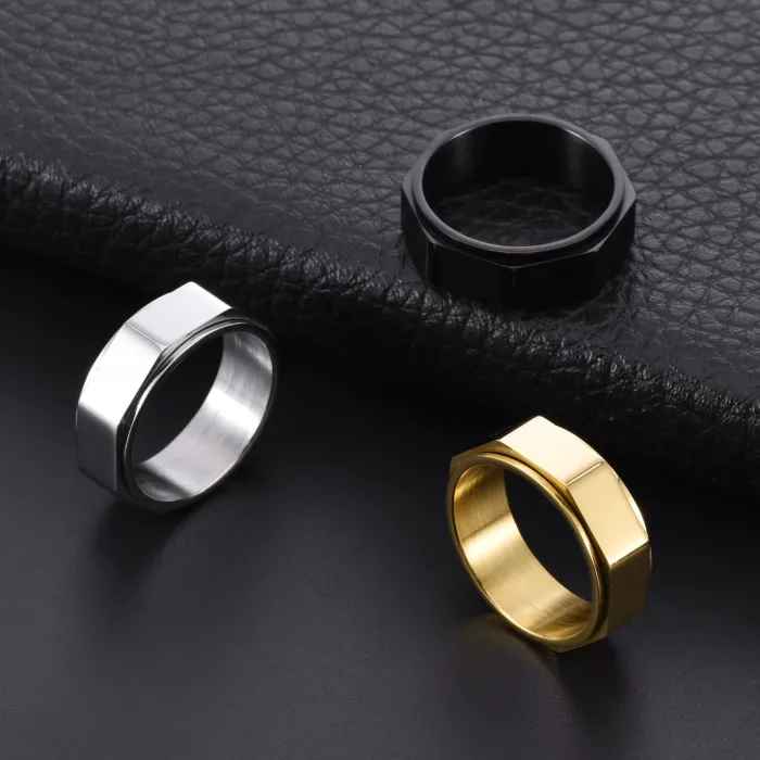 Wholesale Octagon Engraved Rotatable Ring Stainless Steel | Bulk Supplier Factory Price Men's Punk Jewelry
