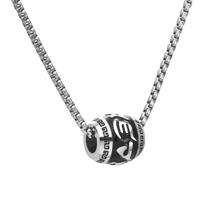 Wholesale Six True Words Bead Pendant Necklace Stainless Steel | Bulk Supplier Factory Price Men's Vintage Punk Jewelry