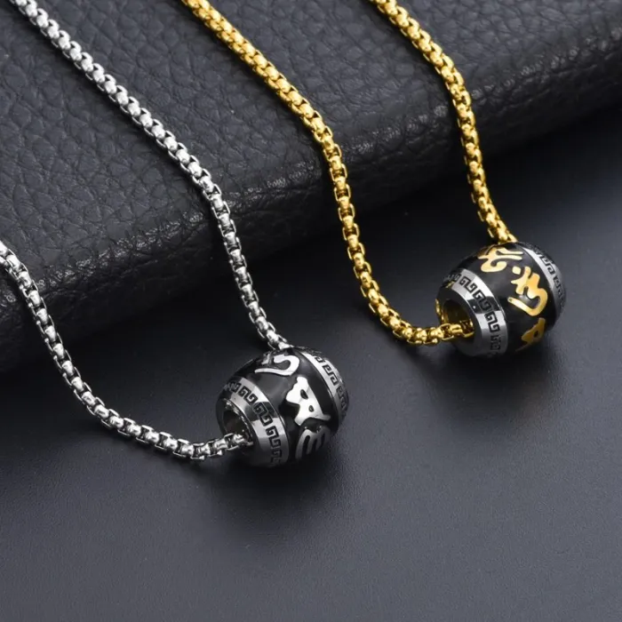 Wholesale Six True Words Bead Pendant Necklace Stainless Steel | Bulk Supplier Factory Price Men's Vintage Punk Jewelry