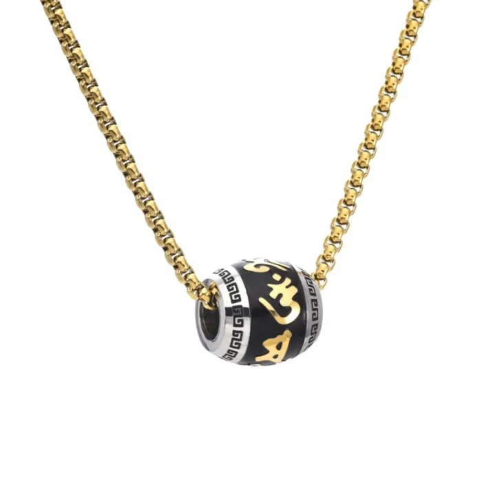 Wholesale Six True Words Bead Pendant Necklace Stainless Steel | Bulk Supplier Factory Price Men's Vintage Punk Jewelry