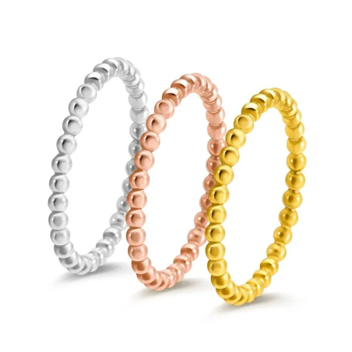 Wholesale Rose Gold Beaded Joint Ring Stainless Steel | Bulk Supplier Factory Price Women's Chic Jewelry