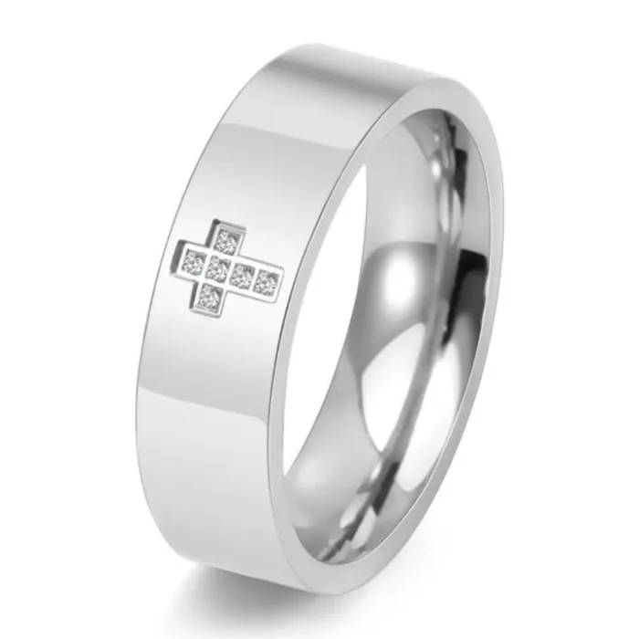 Wholesale Stainless Steel Cross CZ Ring Polished Finish | Bulk Supplier Factory Price Unisex Fashion Jewelry