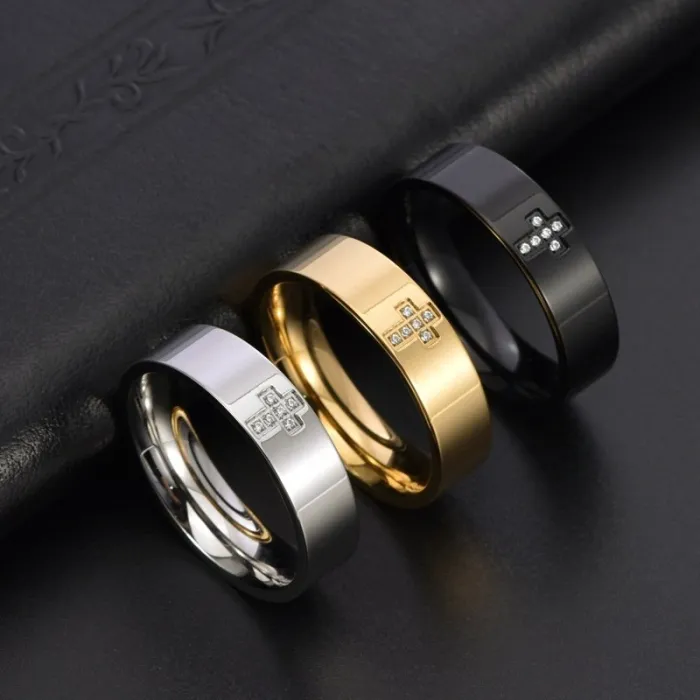 Wholesale Stainless Steel Cross CZ Ring Polished Finish | Bulk Supplier Factory Price Unisex Fashion Jewelry