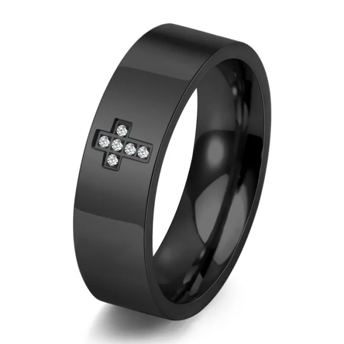 Wholesale Stainless Steel Cross CZ Ring Polished Finish | Bulk Supplier Factory Price Unisex Fashion Jewelry
