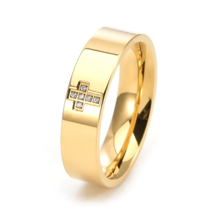 Wholesale Stainless Steel Cross CZ Ring Polished Finish | Bulk Supplier Factory Price Unisex Fashion Jewelry