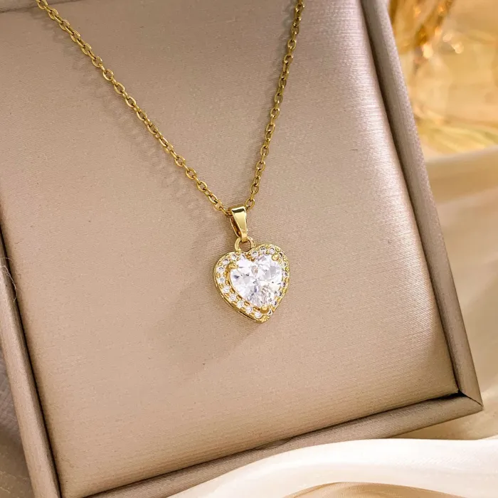 Wholesale Blue Heart Gem Necklace | Factory Price Luxury Stainless Steel Ocean Pendant Jewelry for Women