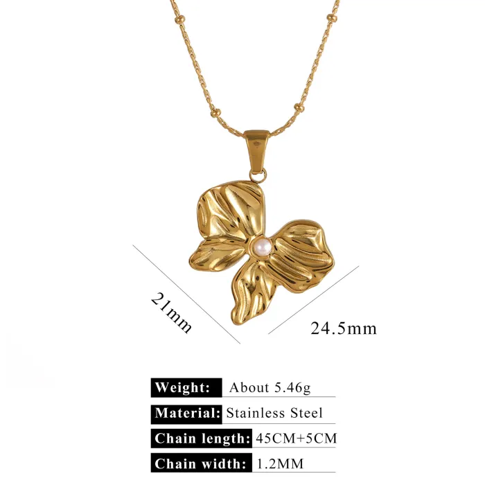 Wholesale 18K Gold Stainless Steel Pearl Pendant Necklace | Bulk Supplier & Factory Price Star Heart Bow Chain Jewelry
