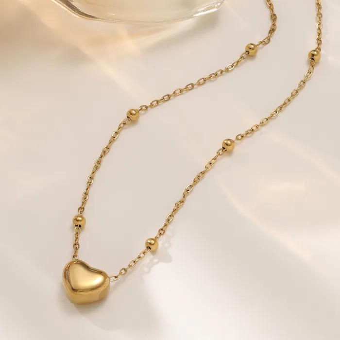 Wholesale Heart Bead Chain Stainless Steel Necklace | Bulk Supplier & Factory Price Minimalist Non-Fading Jewelry for Women
