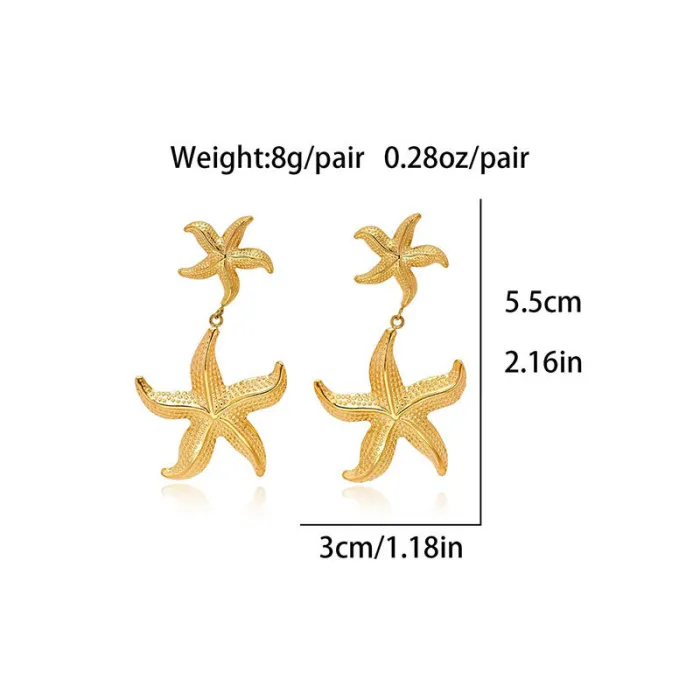 Wholesale Starfish Stainless Steel Earrings | Bulk Supplier & Factory Price Vintage Ocean Style Luxury Jewelry for Women
