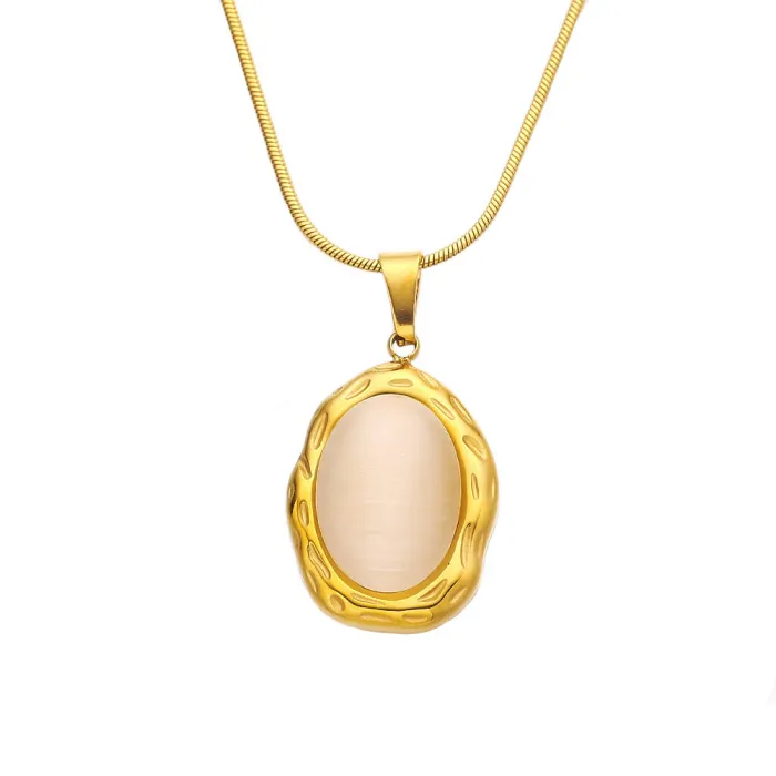 Wholesale Cat Eye Stone Titanium Steel Necklace | Bulk Supplier & Factory Price Oval Pendant Chain Jewelry for Women