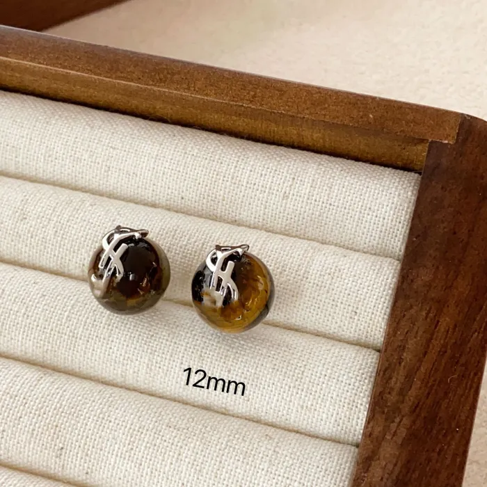 Factory Price 18K Gold Plated Earrings | Wholesale Retro Brown Stone Stud Jewelry for Women, Bulk Supplier