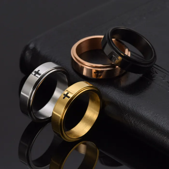 Wholesale Rotatable Cross Ring Stainless Steel | Bulk Supplier Factory Price Unisex Stress Relief Jewelry