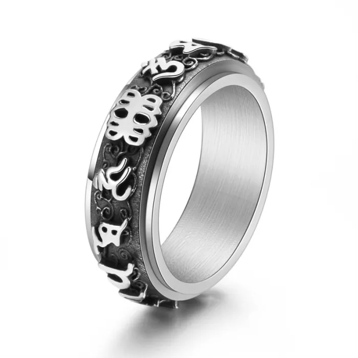 Wholesale Pixiu Rotatable Six True Words Ring Stainless Steel | Bulk Supplier Factory Price Bold Men's Vintage Jewelry