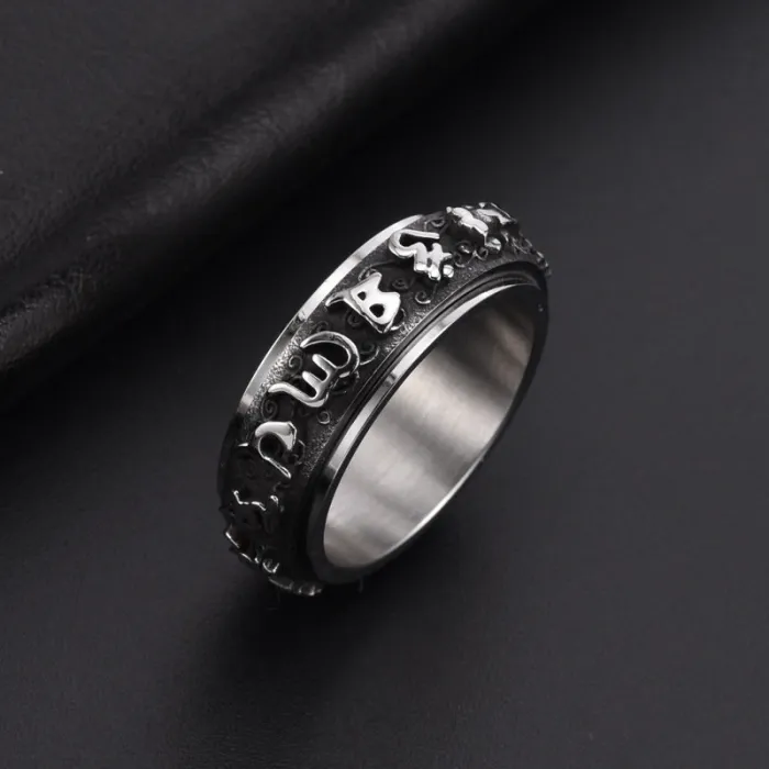 Wholesale Pixiu Rotatable Six True Words Ring Stainless Steel | Bulk Supplier Factory Price Bold Men's Vintage Jewelry