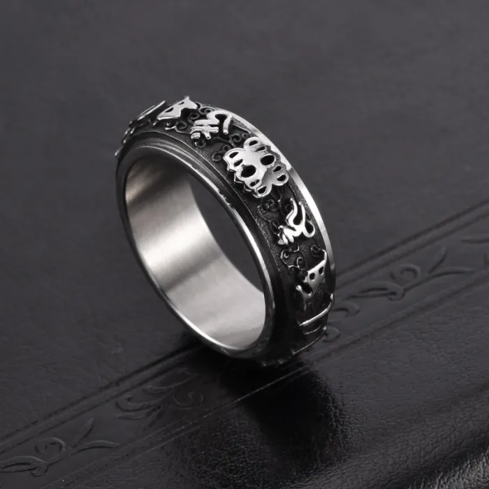 Wholesale Pixiu Rotatable Six True Words Ring Stainless Steel | Bulk Supplier Factory Price Bold Men's Vintage Jewelry