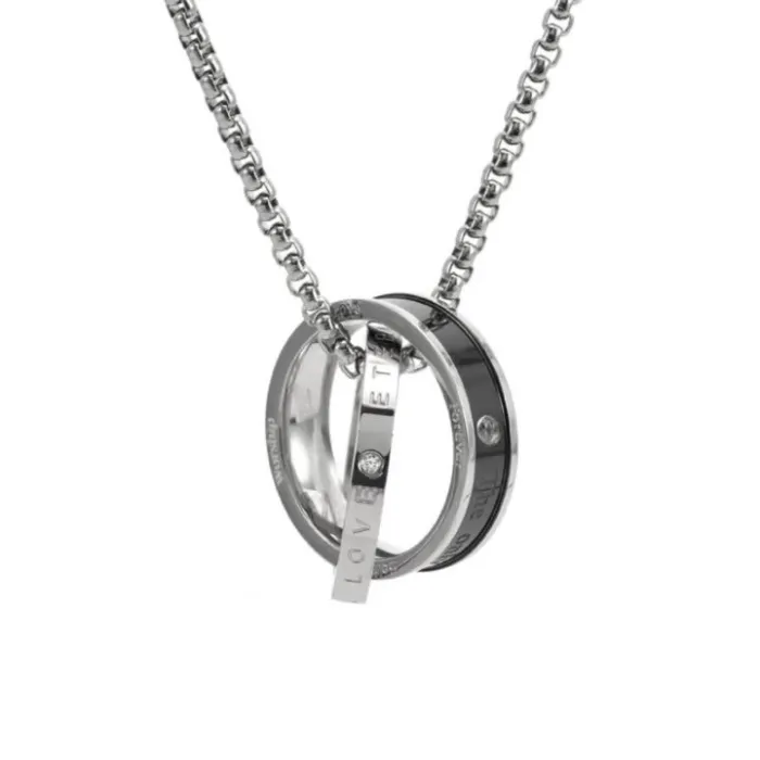 Wholesale Double Circle LOVE Pendant Necklace Stainless Steel | Bulk Supplier Factory Price Korean Style Couple Jewelry