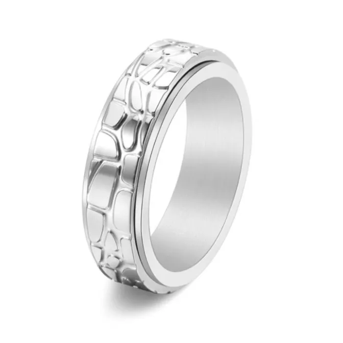 Wholesale Stone Texture Rotatable Ring Stainless Steel | Bulk Supplier Factory Price Unisex Minimalist Jewelry