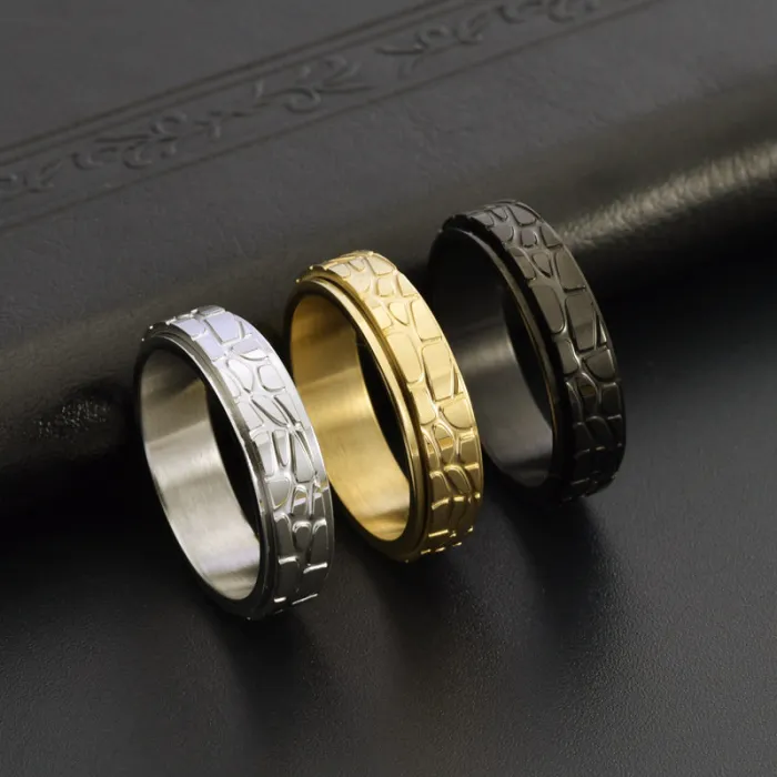 Wholesale Stone Texture Rotatable Ring Stainless Steel | Bulk Supplier Factory Price Unisex Minimalist Jewelry