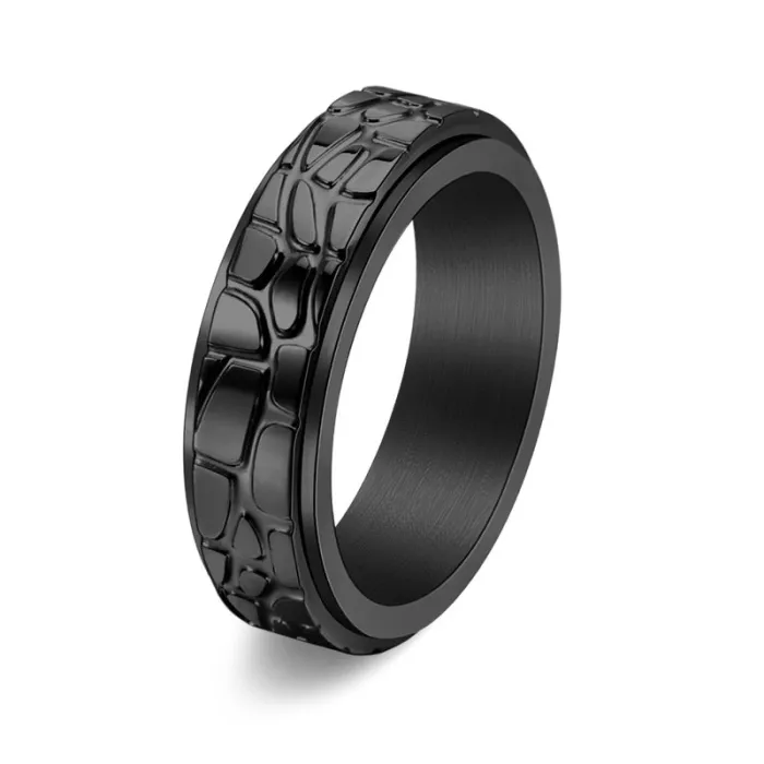 Wholesale Stone Texture Rotatable Ring Stainless Steel | Bulk Supplier Factory Price Unisex Minimalist Jewelry