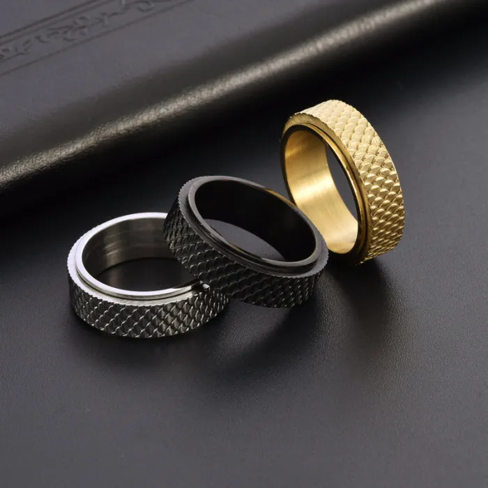 Wholesale Fish Scale Rotatable Ring Stainless Steel | Bulk Supplier Factory Price Vintage Men's Unique Jewelry