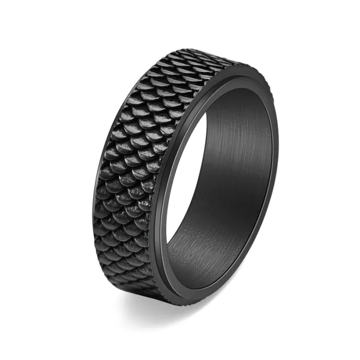 Wholesale Fish Scale Rotatable Ring Stainless Steel | Bulk Supplier Factory Price Vintage Men's Unique Jewelry
