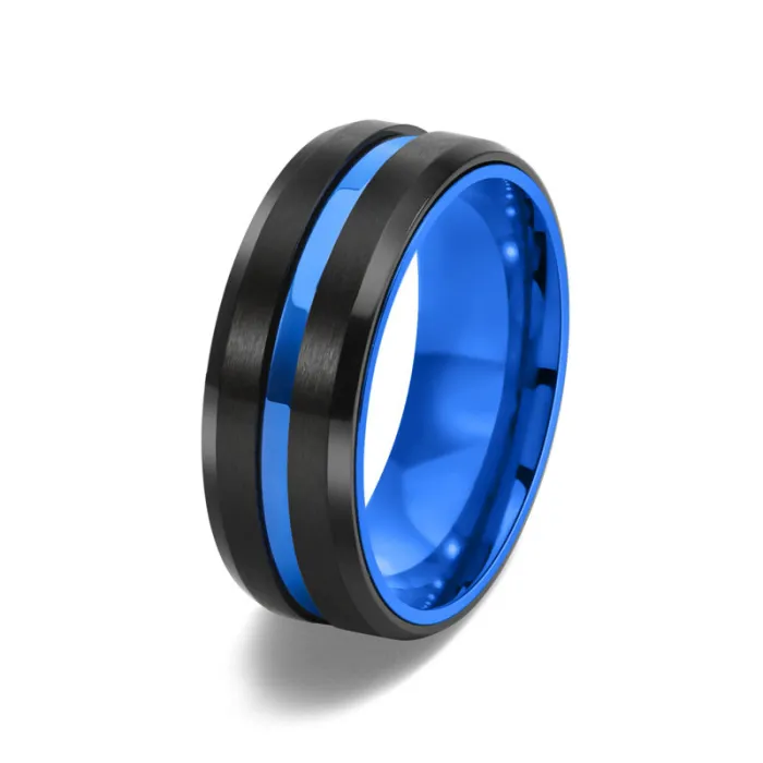 Matte Two-Tone Groove Spinner Ring 8MM Stainless Steel | Men's Minimalist Fashion Jewelry Wholesale