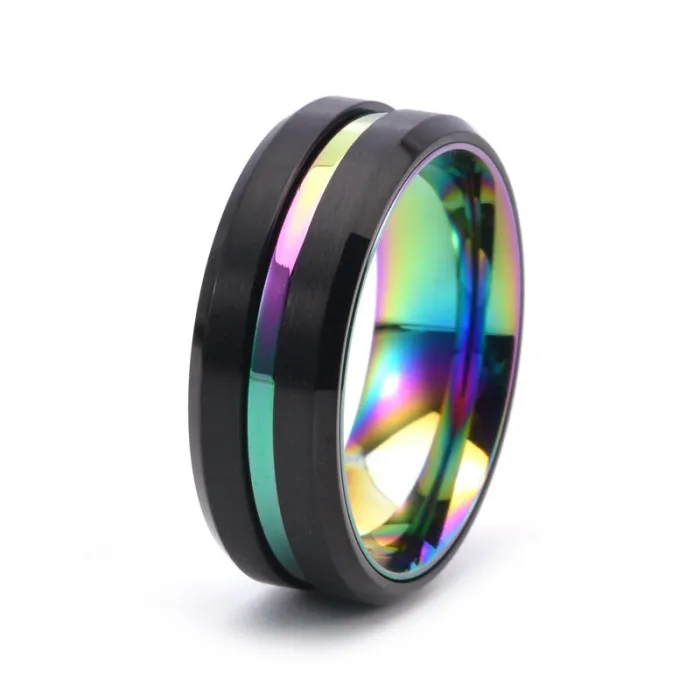 Matte Two-Tone Groove Spinner Ring 8MM Stainless Steel | Men's Minimalist Fashion Jewelry Wholesale