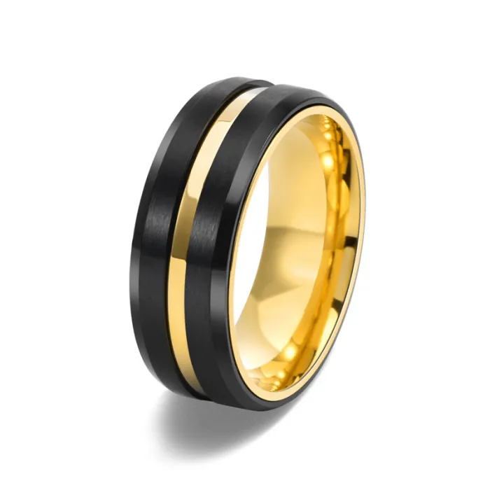 Matte Two-Tone Groove Spinner Ring 8MM Stainless Steel | Men's Minimalist Fashion Jewelry Wholesale