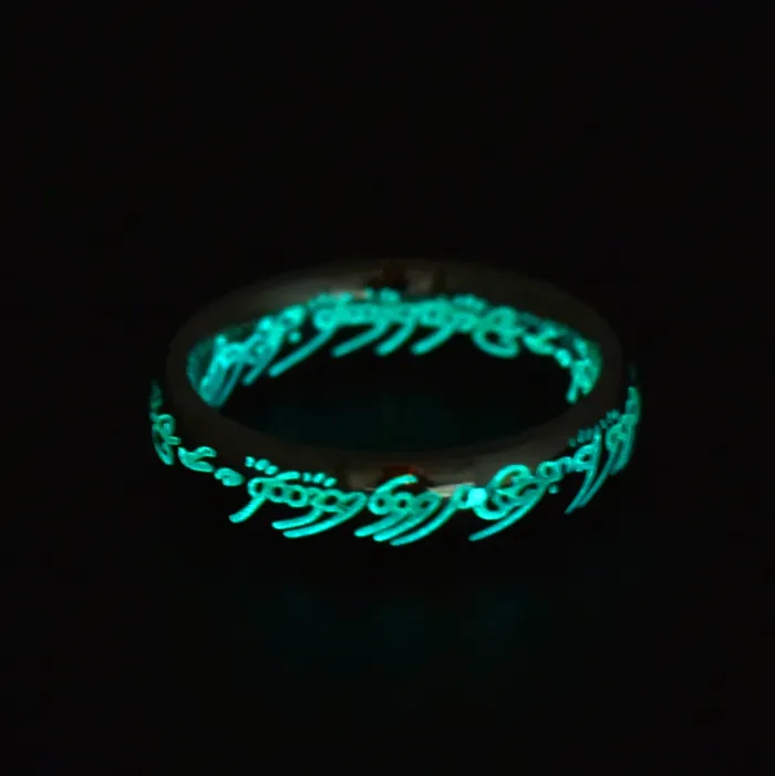 Glow in Dark Punk Ring Stainless Steel Oil Drip Design | Unisex Fashion Jewelry Gothic Statement Band