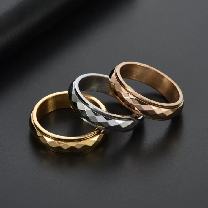 Unisex Geometric Spinner Ring Titanium Steel | Wide & Narrow Faceted Design Fashion Punk Jewelry