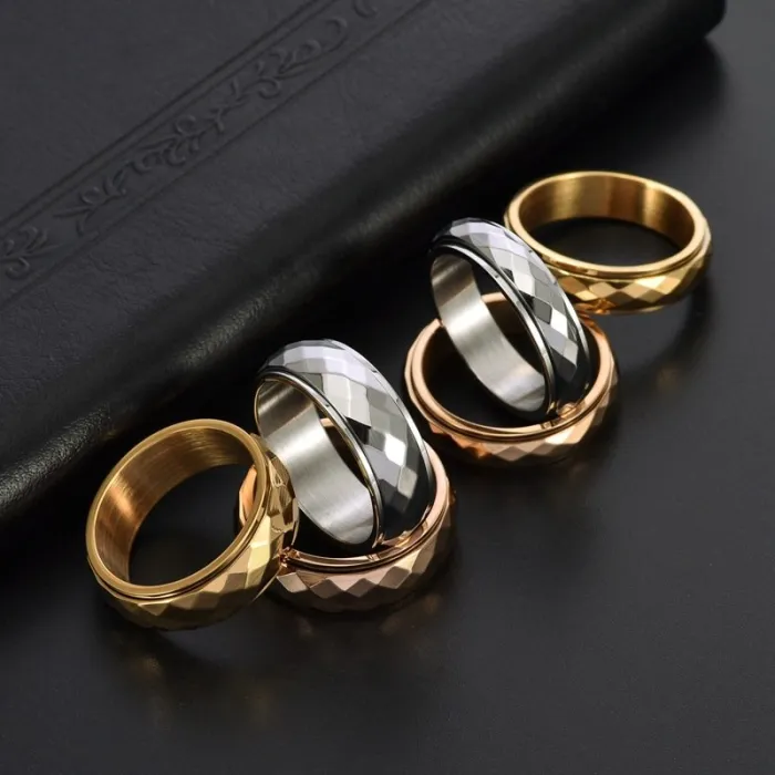 Unisex Geometric Spinner Ring Titanium Steel | Wide & Narrow Faceted Design Fashion Punk Jewelry