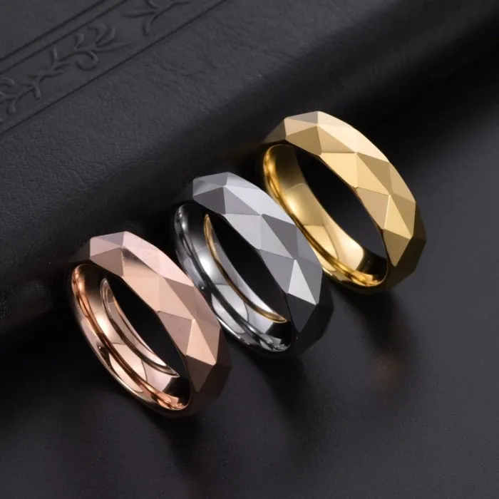 Amazon Tungsten Ring for Men | Faceted Diamond Cut Design | Durable Tungsten Carbide Fashion Jewelry