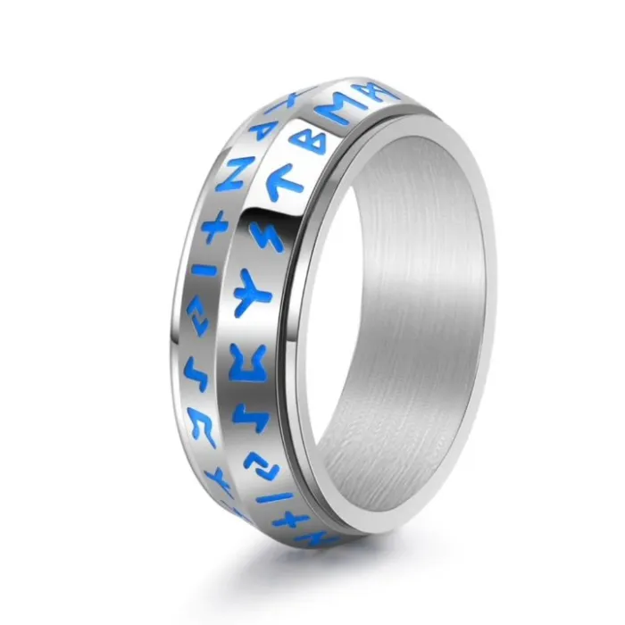 Amazon Viking Rune Ring for Men | Retro Nordic Luminous Spinner Band | Stainless Steel Unique Jewelry
