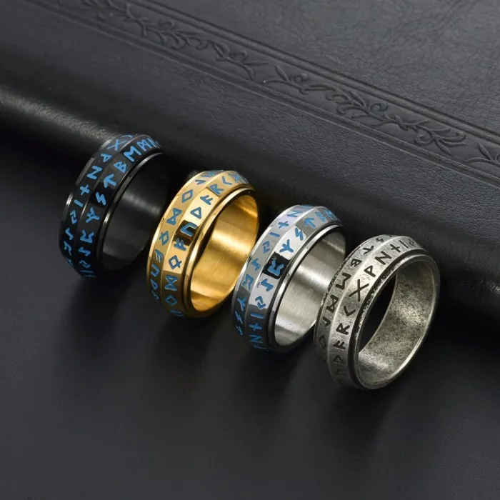 Amazon Viking Rune Ring for Men | Retro Nordic Luminous Spinner Band | Stainless Steel Unique Jewelry
