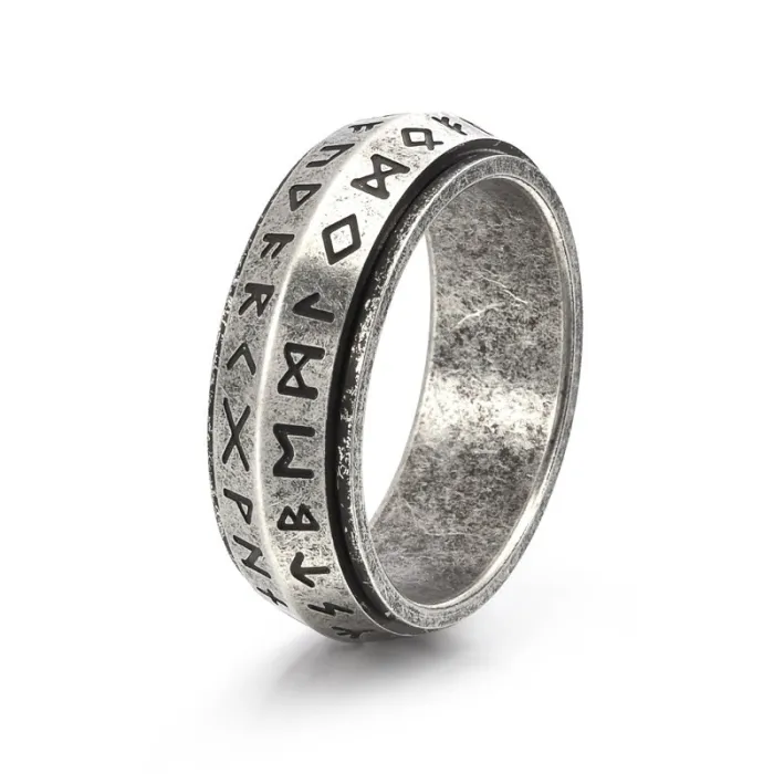 Amazon Viking Rune Ring for Men | Retro Nordic Luminous Spinner Band | Stainless Steel Unique Jewelry