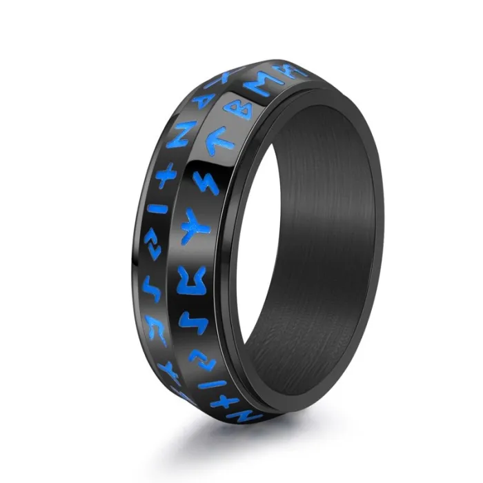 Amazon Viking Rune Ring for Men | Retro Nordic Luminous Spinner Band | Stainless Steel Unique Jewelry