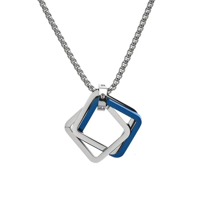Trendy Hip Hop Geometric Square Pendant Necklace | Men’s Titanium Steel 3-Ring Long Chain | Couple Jewelry Wholesale