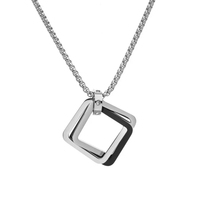 Trendy Hip Hop Geometric Square Pendant Necklace | Men’s Titanium Steel 3-Ring Long Chain | Couple Jewelry Wholesale