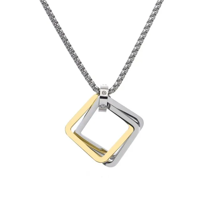 Trendy Hip Hop Geometric Square Pendant Necklace | Men’s Titanium Steel 3-Ring Long Chain | Couple Jewelry Wholesale