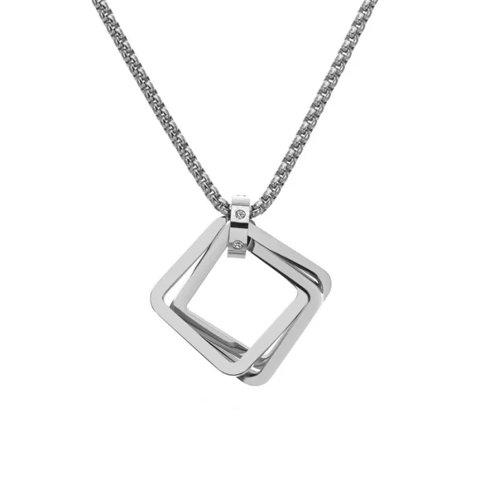 Trendy Hip Hop Geometric Square Pendant Necklace | Men’s Titanium Steel 3-Ring Long Chain | Couple Jewelry Wholesale