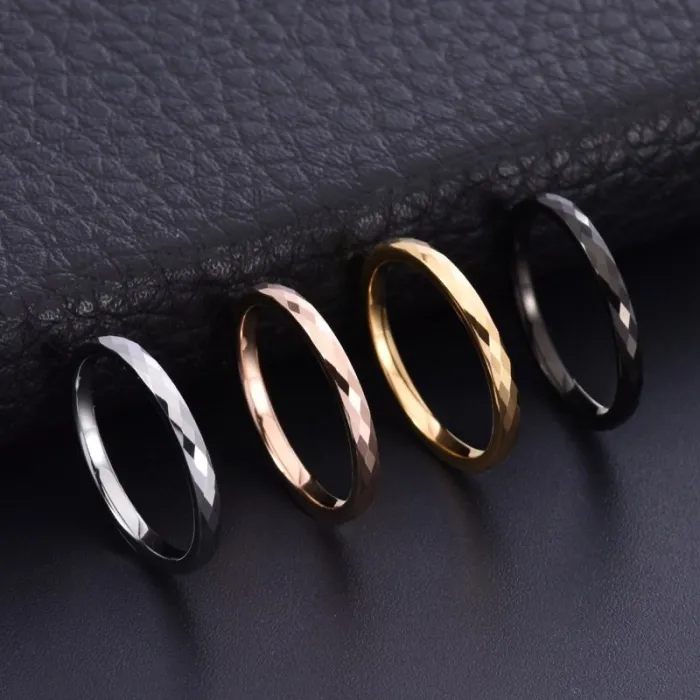 Minimalist Tungsten Steel Ring | 2MM Thin 18K Gold Plated Diamond-Cut Band | Unisex Chic Jewelry for Daily Wear