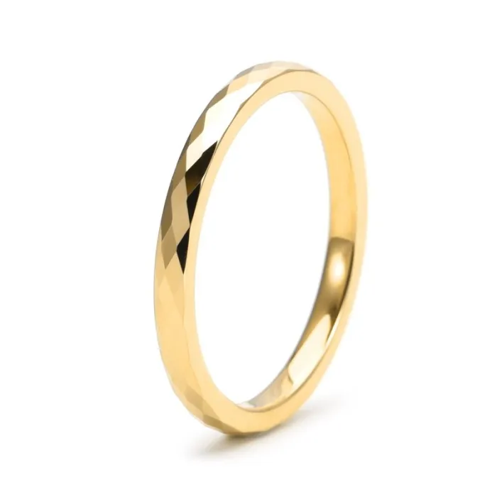 Minimalist Tungsten Steel Ring | 2MM Thin 18K Gold Plated Diamond-Cut Band | Unisex Chic Jewelry for Daily Wear