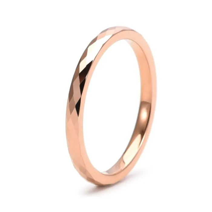 Minimalist Tungsten Steel Ring | 2MM Thin 18K Gold Plated Diamond-Cut Band | Unisex Chic Jewelry for Daily Wear