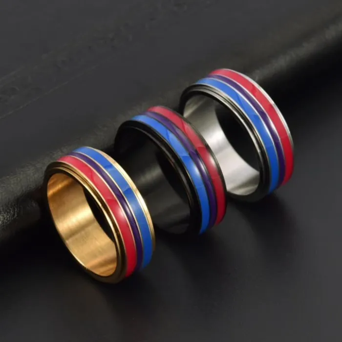 Trendy Men’s Rotatable Stainless Steel Ring | Color Drip Enamel Spin Band | Punk Style Fashion Jewelry
