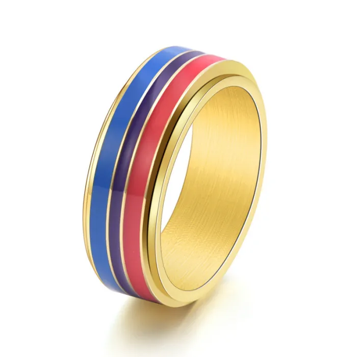 Trendy Men’s Rotatable Stainless Steel Ring | Color Drip Enamel Spin Band | Punk Style Fashion Jewelry