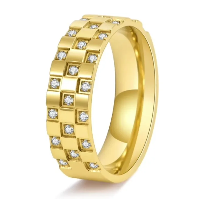 Unisex Titanium Steel Ring with Square CZ | 18K Plated Minimalist Band | Unique Daily Wear Jewelry