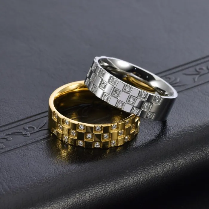 Unisex Titanium Steel Ring with Square CZ | 18K Plated Minimalist Band | Unique Daily Wear Jewelry
